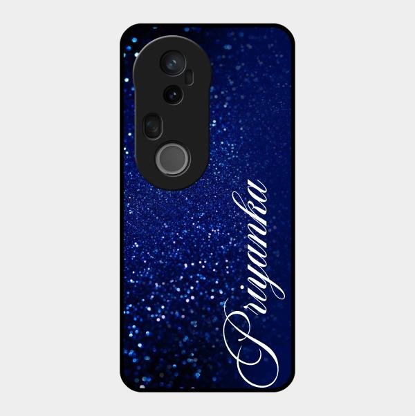 Glitter Customize Glass Case Cover Blue For Vivo T4 Ultra 5G