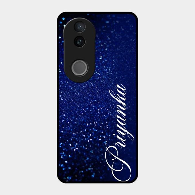 Glitter Customize Glass Case Cover Blue For Vivo T4R 5G