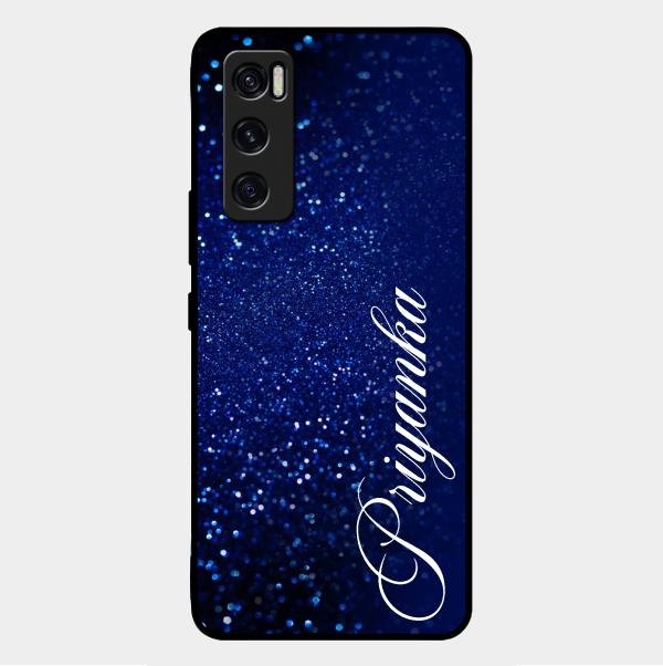 Glitter Customize Glass Case Cover Blue For Vivo V20 Se