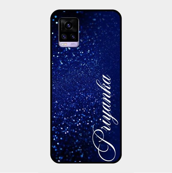 Glitter Customize Glass Case Cover Blue For Vivo V20