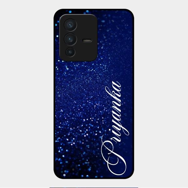 Glitter Customize Glass Case Cover Blue For Vivo V23 5G