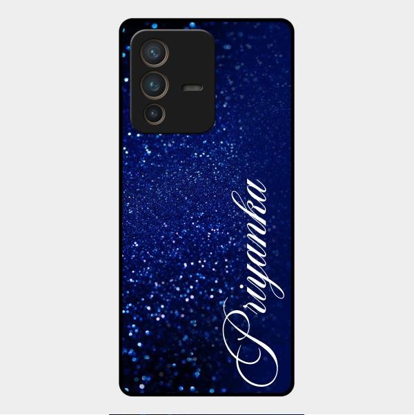 Glitter Customize Glass Case Cover Blue For Vivo V23 Pro 5G