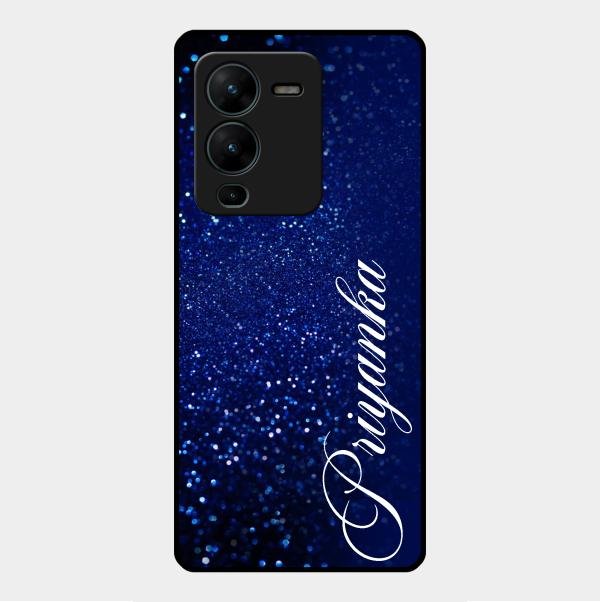 Glitter Customize Glass Case Cover Blue For Vivo V25 Pro 5G
