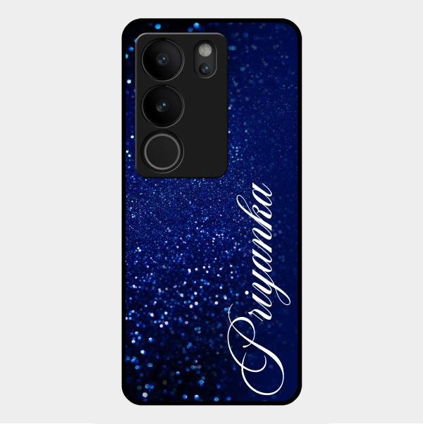 Glitter Customize Glass Case Cover Blue For Vivo V29 5G