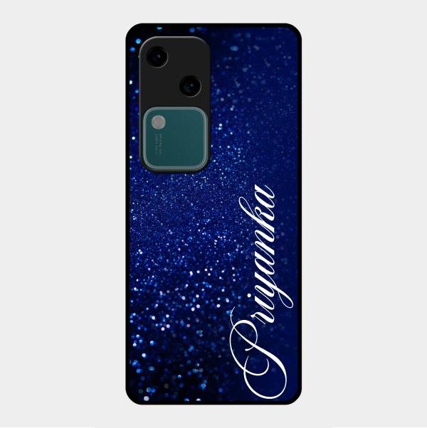 Glitter Customize Glass Case Cover Blue For Vivo V30 5G