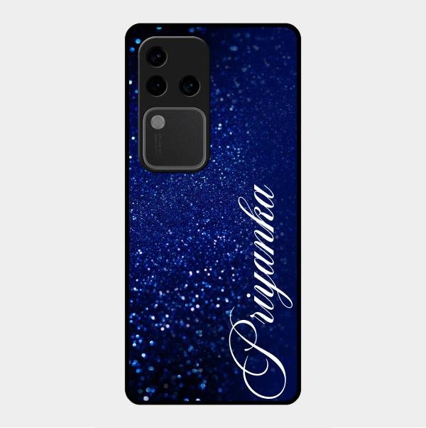 Glitter Customize Glass Case Cover Blue For Vivo V30 Pro 5G