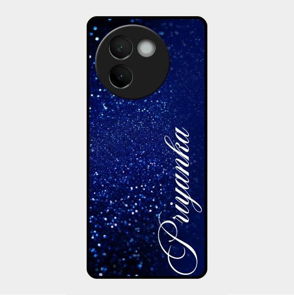Glitter Customize Glass Case Cover Blue For Vivo V30E 5G