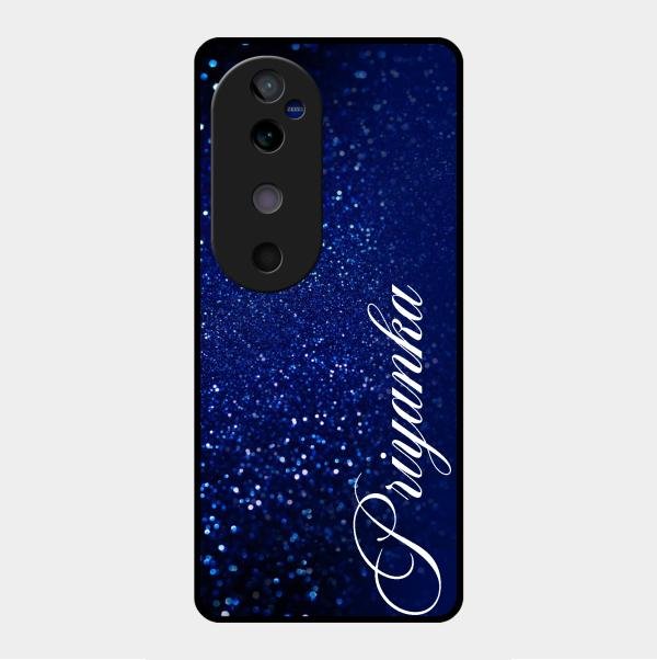 Glitter Customize Glass Case Cover Blue For Vivo V40 5G