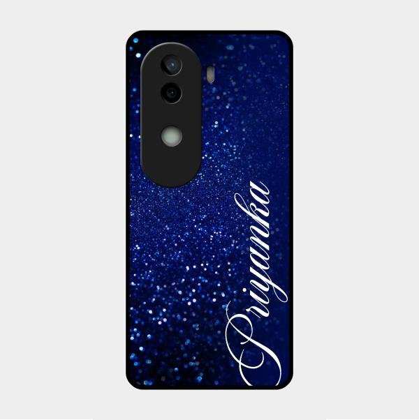 Glitter Customize Glass Case Cover Blue For Vivo V40E 5G
