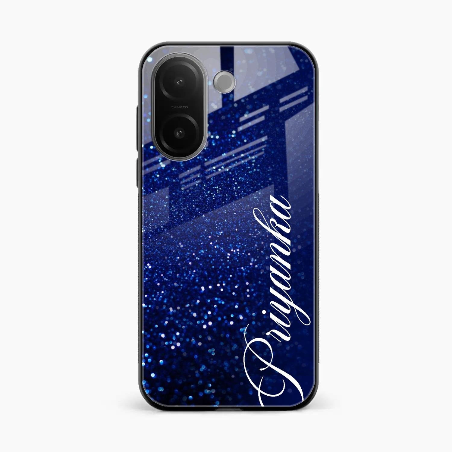Glitter Customize Glass Case Cover Blue For Vivo V60e 5G