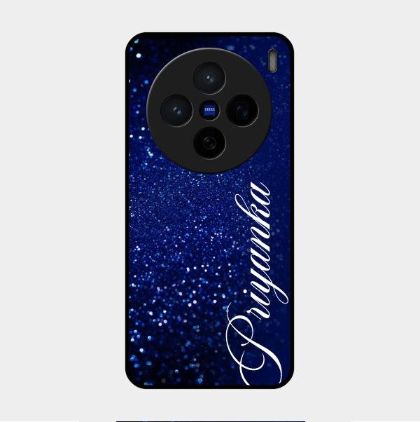 Glitter Customize Glass Case Cover Blue For Vivo X200 5G