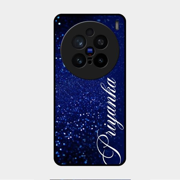 Glitter Customize Glass Case Cover Blue For Vivo X200 Pro 5G