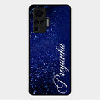 Glitter Customize Glass Case Cover Blue For Vivo X50 Pro 5G