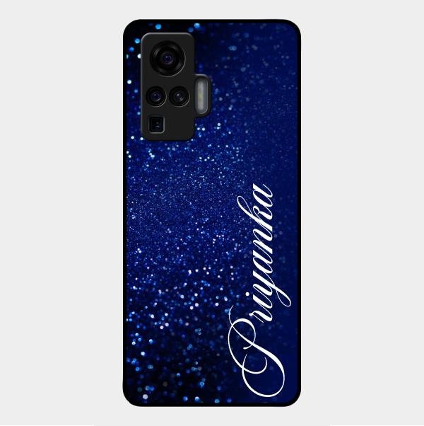Glitter Customize Glass Case Cover Blue For Vivo X50 Pro 5G