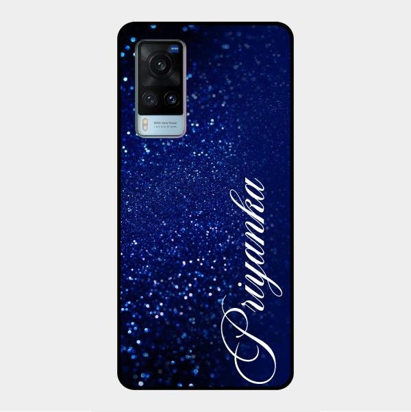 Glitter Customize Glass Case Cover Blue For Vivo X60 5G