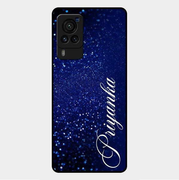 Glitter Customize Glass Case Cover Blue For Vivo X60 Pro 5G