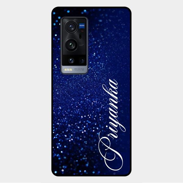 Glitter Customize Glass Case Cover Blue For Vivo X60 Pro Plus 5G