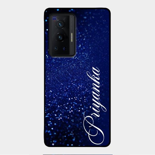 Glitter Customize Glass Case Cover Blue For Vivo X70 Pro 5G