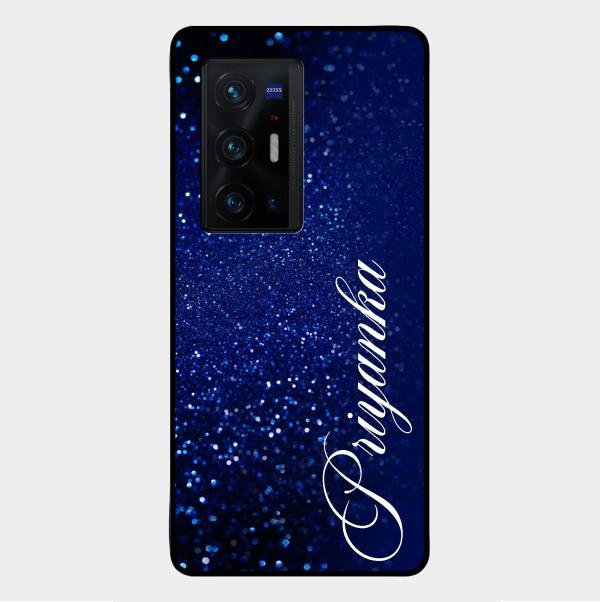 Glitter Customize Glass Case Cover Blue For Vivo X70 Pro Plus 5G