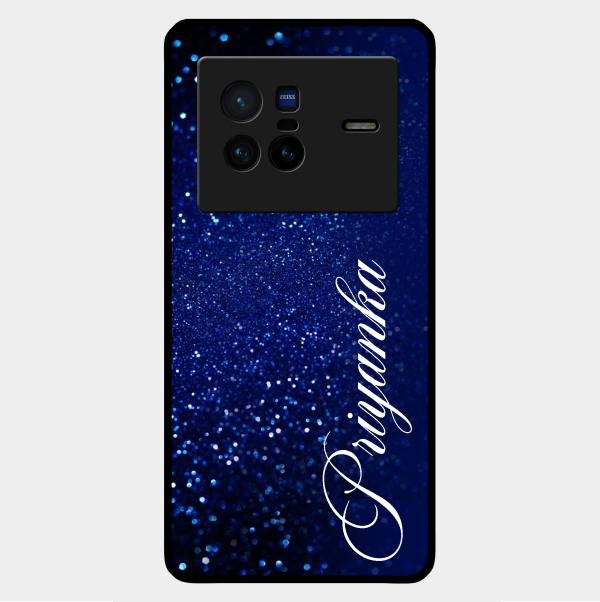 Glitter Customize Glass Case Cover Blue For Vivo X80 5G