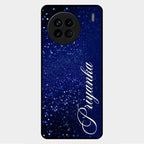 Glitter Customize Glass Case Cover Blue For Vivo X90 5G