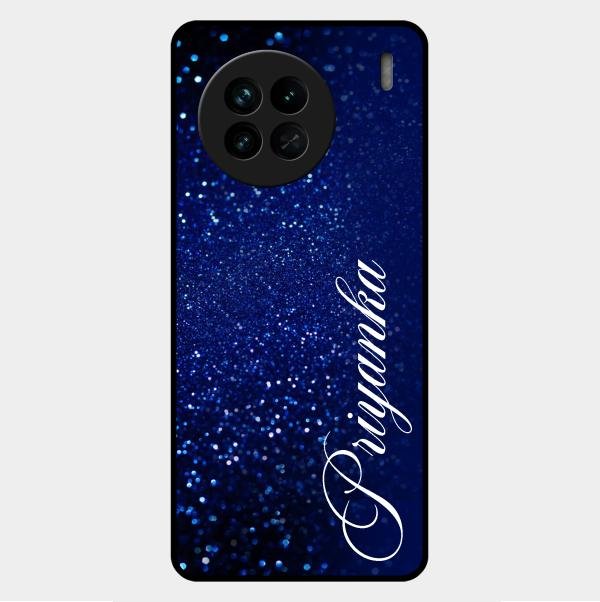 Glitter Customize Glass Case Cover Blue For Vivo X90 5G