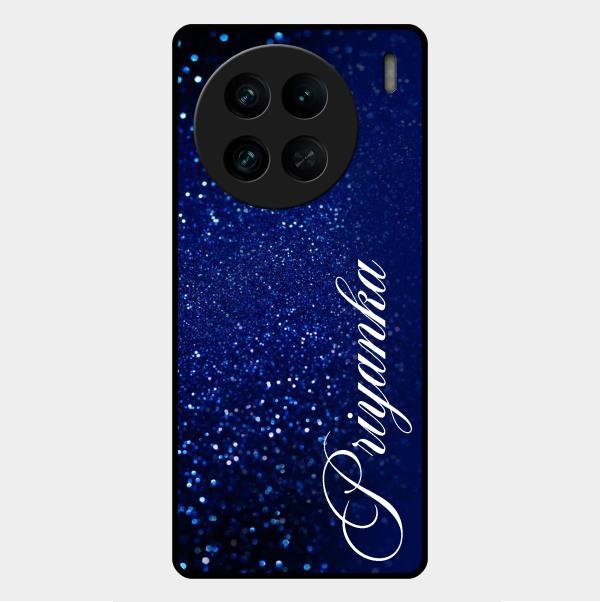 Glitter Customize Glass Case Cover Blue For Vivo X90 Pro 5G