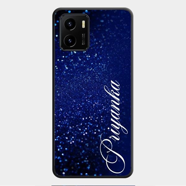 Glitter Customize Glass Case Cover Blue For Vivo Y01