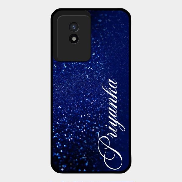 Glitter Customize Glass Case Cover Blue For Vivo Y02T