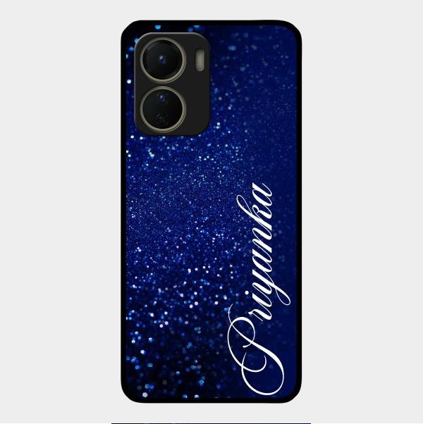 Glitter Customize Glass Case Cover Blue For Vivo Y16