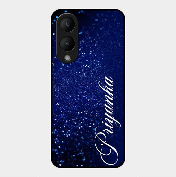 Glitter Customize Glass Case Cover Blue For Vivo Y17S