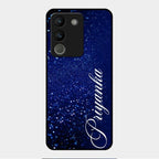 Glitter Customize Glass Case Cover Blue For Vivo Y200 5G