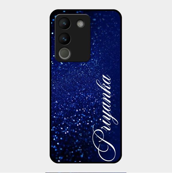 Glitter Customize Glass Case Cover Blue For Vivo Y200 5G
