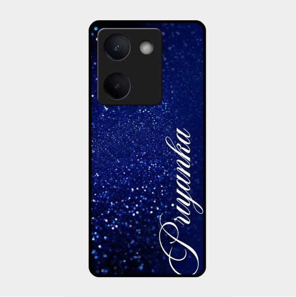 Glitter Customize Glass Case Cover Blue For Vivo Y200 Pro 5G