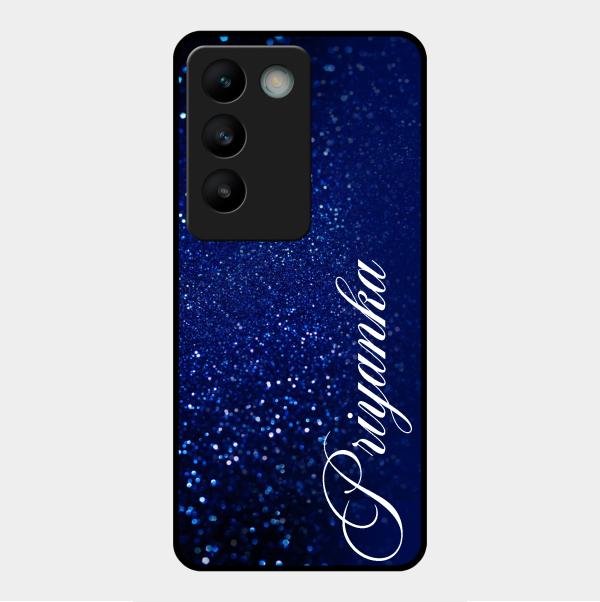 Glitter Customize Glass Case Cover Blue For Vivo Y200E 5G
