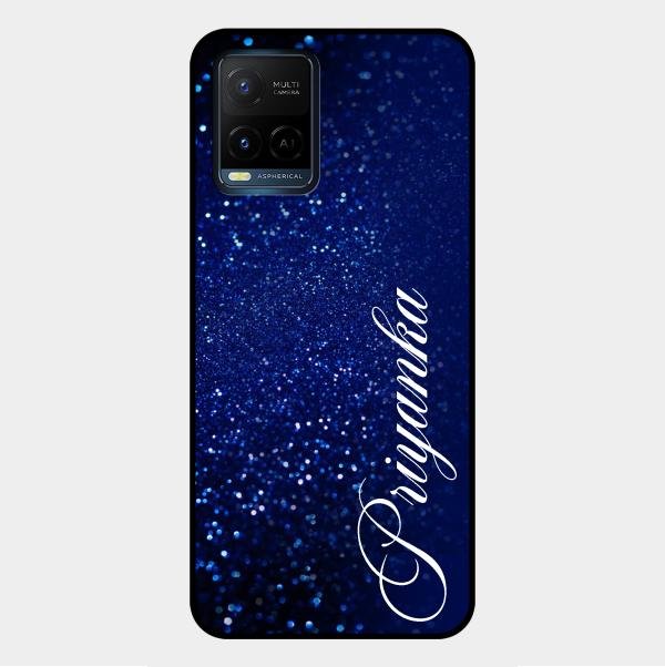 Glitter Customize Glass Case Cover Blue For Vivo Y21A