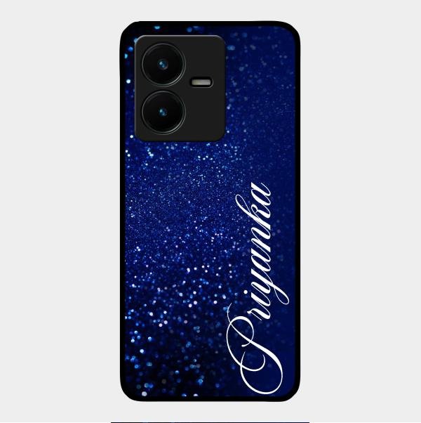 Glitter Customize Glass Case Cover Blue For Vivo Y22