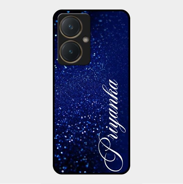 Glitter Customize Glass Case Cover Blue For Vivo Y27