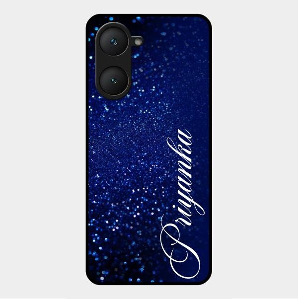 Glitter Customize Glass Case Cover Blue For Vivo Y28E 5G