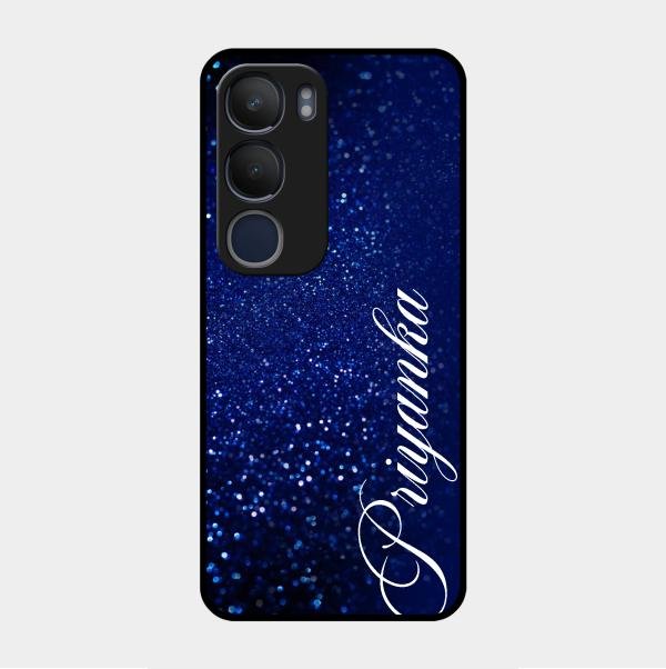 Glitter Customize Glass Case Cover Blue For Vivo Y29 5G