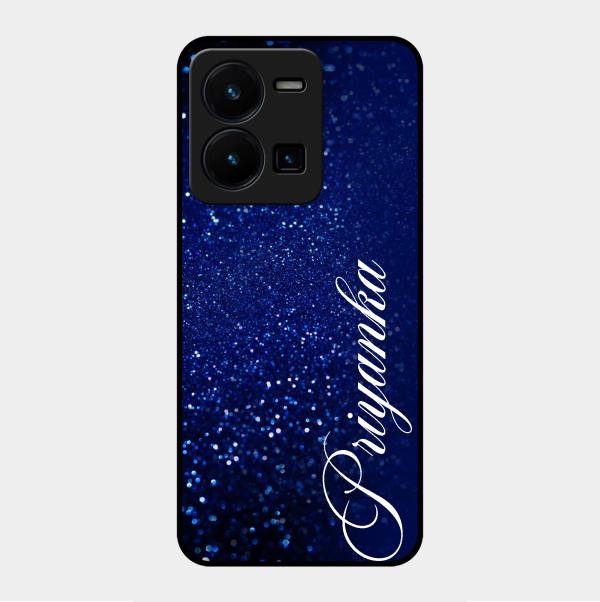 Glitter Customize Glass Case Cover Blue For Vivo Y35