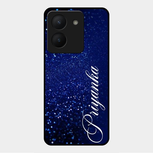 Glitter Customize Glass Case Cover Blue For Vivo Y36