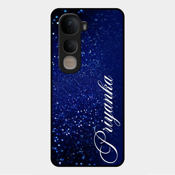 Glitter Customize Glass Case Cover Blue For Vivo Y400 5G