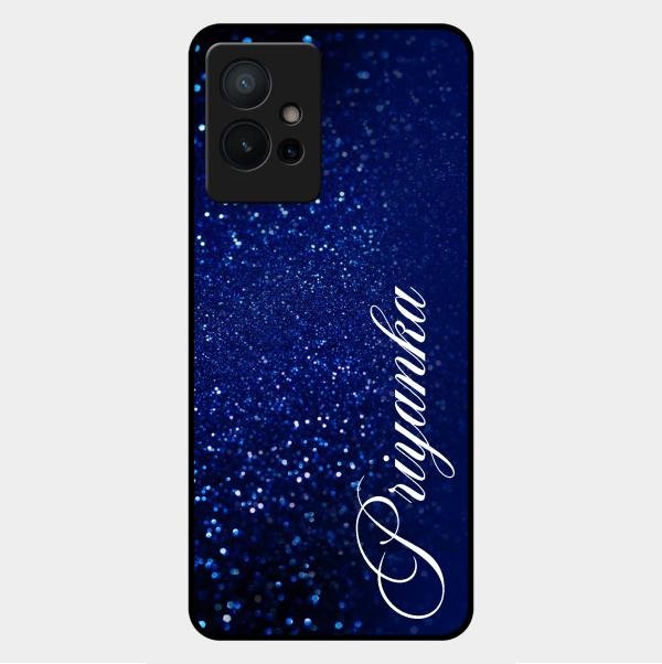 Glitter Customize Glass Case Cover Blue For Vivo Y75 5G
