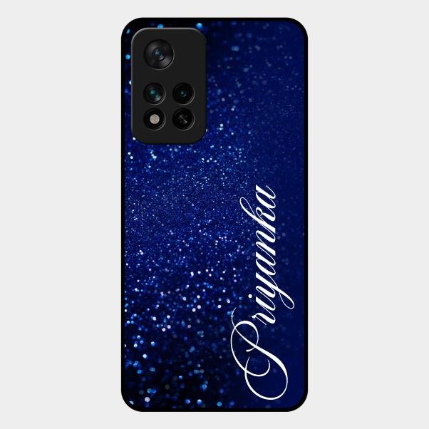Glitter Customize Glass Case Cover Blue For Xiaomi 11I 5G