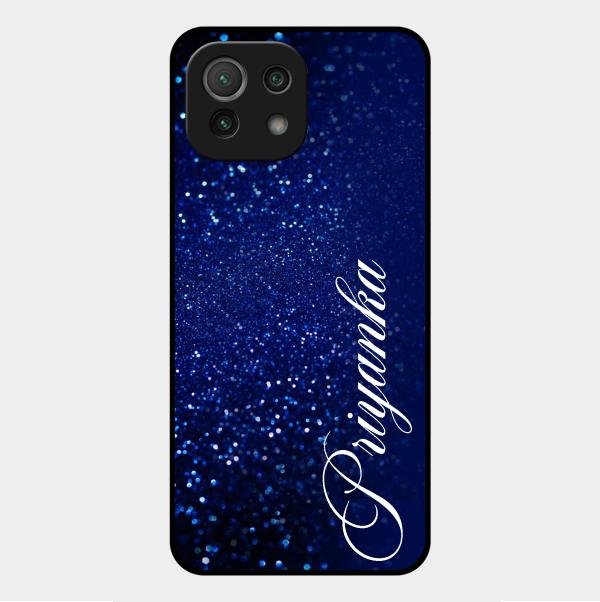 Glitter Customize Glass Case Cover Blue For Xiaomi Mi 11 Lite
