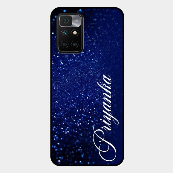Glitter Customize Glass Case Cover Blue For Xiaomi Redmi 10 Prime