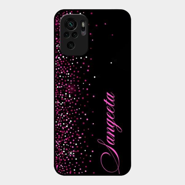 Glitter Customize Glass Case Cover Pink For Redmi Note 10