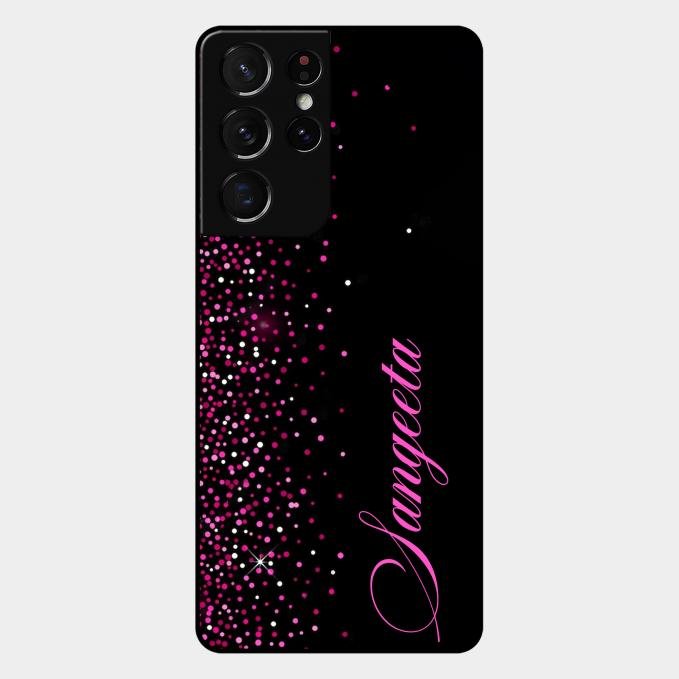 Glitter Customize Glass Case Cover Pink For Samsung Galaxy S21 Ultra