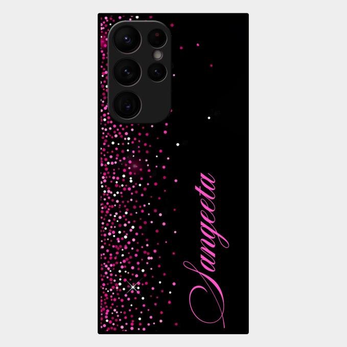 Glitter Customize Glass Case Cover Pink For Samsung Galaxy S22 Ultra 5G